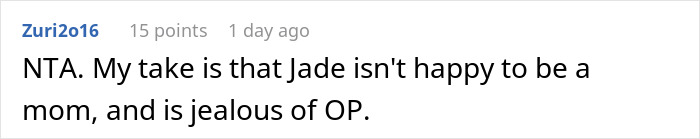 A comment discussing a woman’s role in babysitting and motherhood, expressing opinions on family dynamics.
A comment discussing a woman’s role in babysitting and motherhood, expressing opinions on family dynamics.