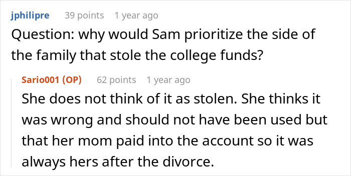 Comments discussing granddaughter prioritizing mom’s family over college fund issue. Comments discussing granddaughter prioritizing mom’s family over college fund issue.