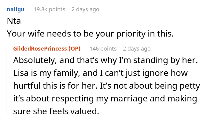 Reddit comment thread discussing a bride's decision about an attention-seeking sister-in-law at her wedding.