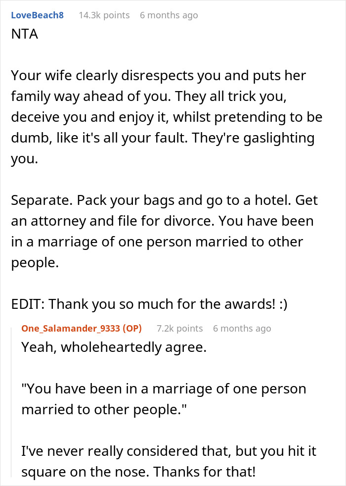Reddit comment discussing in-laws brunch dinner exclusion and relationship issues. Reddit comment discussing in-laws brunch dinner exclusion and relationship issues.
