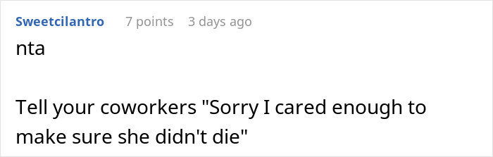 Comment discusses calling an ambulance for a coworker.