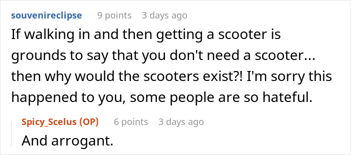 Reddit comments discussing Walmart employee's interaction with disabled teen using a mobility cart.