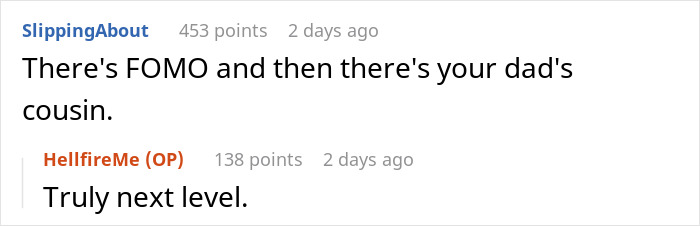 A comment about a woman obsessed with a wedding and showing up unexpectedly.