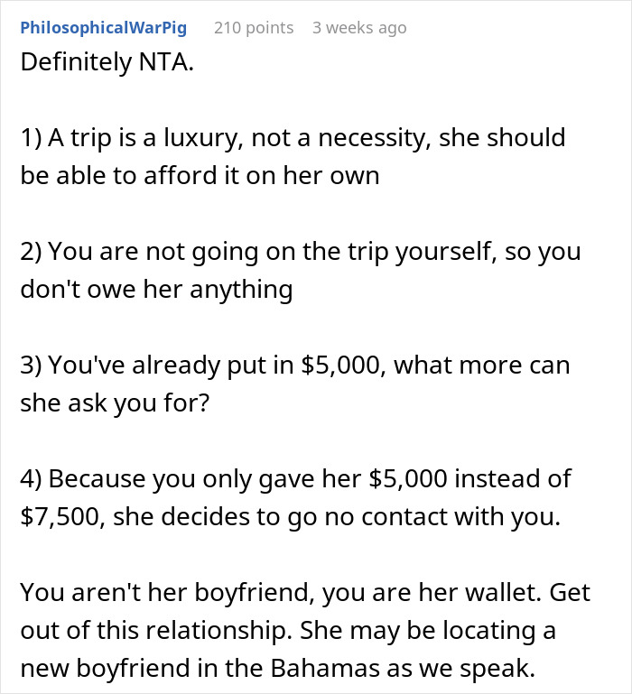Man Gets A Harsh Reality Check Online After Venting About GF Using Him To Fund Her Trip