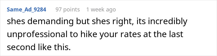 Reddit comment discussing pet sitter's rate increase and professionalism. Reddit comment discussing pet sitter's rate increase and professionalism.