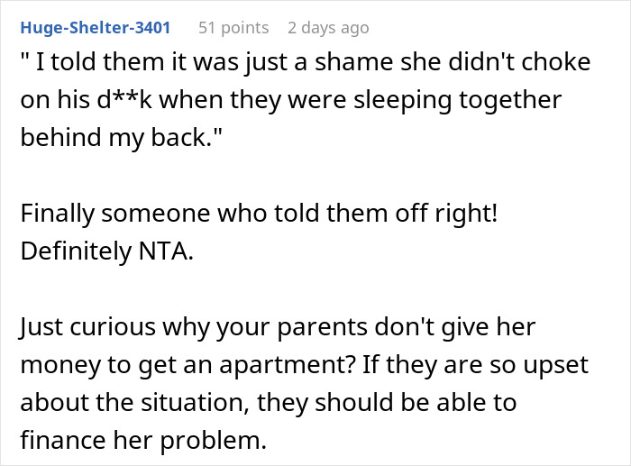 Text comments discussing a situation where a woman sleeps with her sister’s husband. Text comments discussing a situation where a woman sleeps with her sister’s husband.