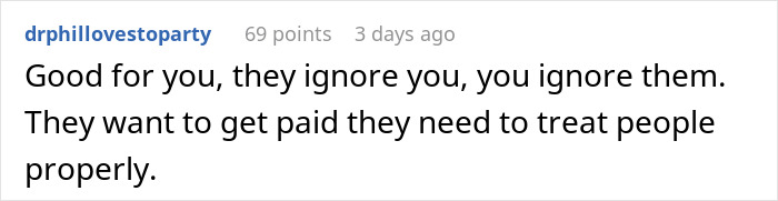 Reddit comment about dining and dashing, expressing support for action after ignoring poor service.