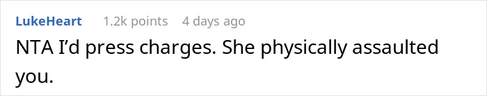 Screenshot of a comment about pressing charges related to a plus-size woman incident.