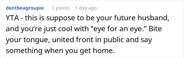 Reddit comment criticizing a woman's response to her boyfriend's racist joke about her upbringing. Reddit comment criticizing a woman's response to her boyfriend's racist joke about her upbringing.