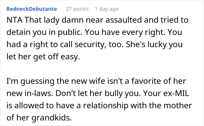 Text from a comment discussing the drama over a bracelet gift from an ex-MIL and the ex&rsquo;s new wife's reaction.