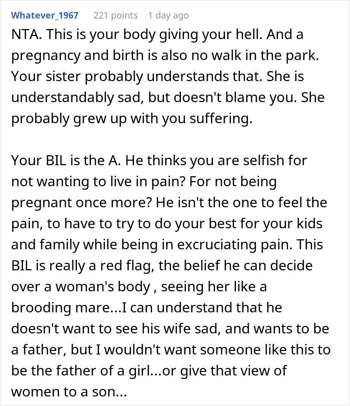 Text discussing a woman's decision for hysterectomy and pressure to be a surrogate. Text discussing a woman's decision for hysterectomy and pressure to be a surrogate.