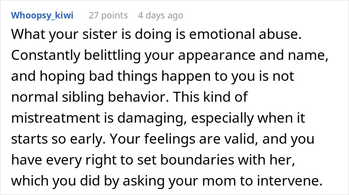 26YO Holds Lifelong Grudge Against 16YO Sis For Having A Modern Name, Turns Nasty Over It