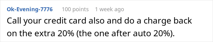 Comment on credit card chargeback for extra tip after auto tip.