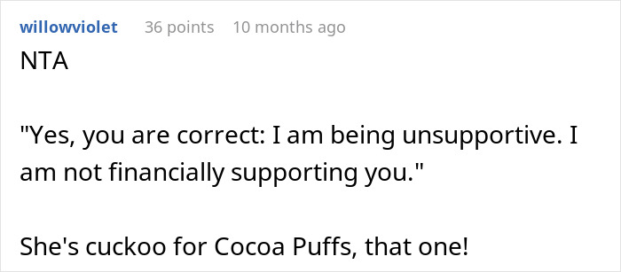 Reddit comment discussing the refusal to financially support a friend&rsquo;s uninviting wedding decision.