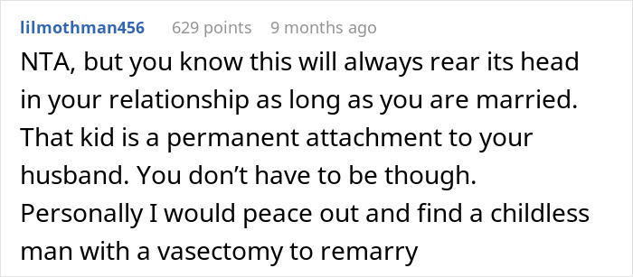 Reddit comment about divorce and custody complications in a marriage.