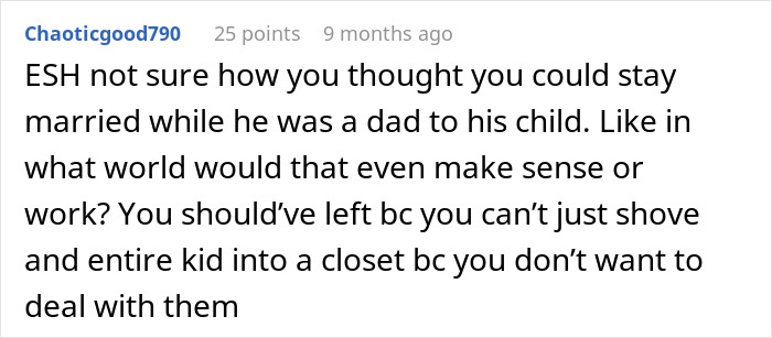 Screenshot of a Reddit comment discussing choices between divorce and child custody.