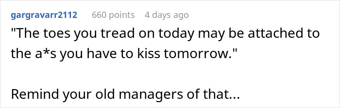 A comment about management respect after a woman gives notice.