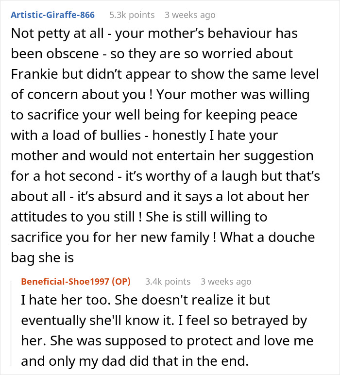 Online comments about bullying by mom&rsquo;s stepkid and related family issues.