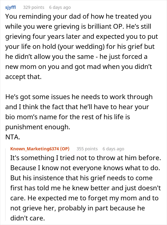 Reddit post discussing dad's reactions to grief over his children's mother. Reddit post discussing dad's reactions to grief over his children's mother.