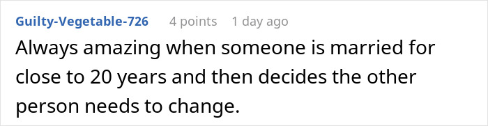 Comment discussing revenge and change in a long-term marriage. Comment discussing revenge and change in a long-term marriage.