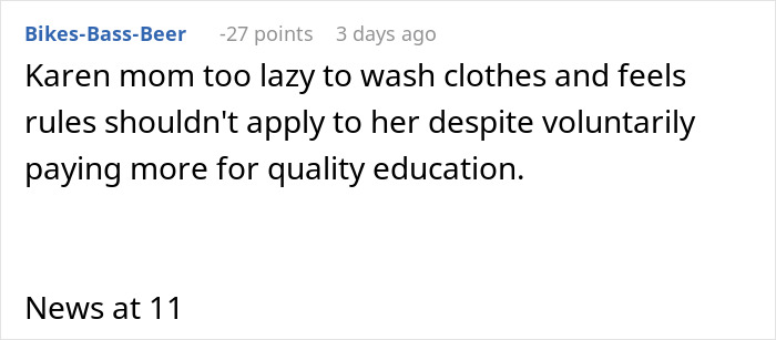 Comment criticizing a mom's approach to exploiting a school dress code loophole. Comment criticizing a mom's approach to exploiting a school dress code loophole.