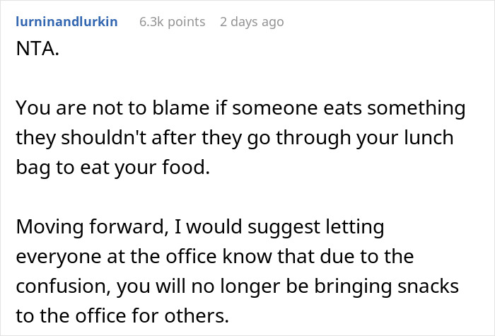 Text response about a vegetarian food thief blaming a coworker for food issues.