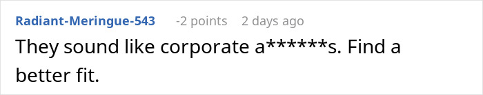 Comment criticizing company for rejecting an employee over lunch preferences.