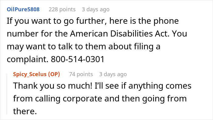 Comments discussing Walmart employee disability incident.