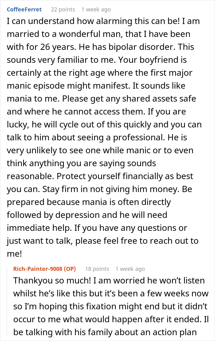 Discussion about refusing boyfriend's request for $4,000 for a research project in online comments. Discussion about refusing boyfriend's request for $4,000 for a research project in online comments.