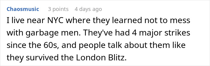 Text discussing NYC garbage collectors' strikes and their impact since the 1960s, referencing the London Blitz. Text discussing NYC garbage collectors' strikes and their impact since the 1960s, referencing the London Blitz.