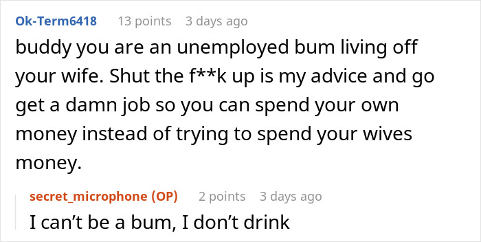 Discussion on wife&rsquo;s expensive gift and advice on financial independence.