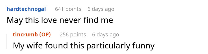 Reddit comments discussing humor in a relationship related to a man's marital decision post C-section.