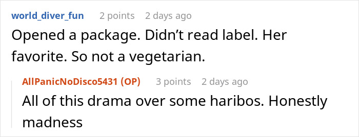 Online comments about vegetarian food theft and coworker accusation.
