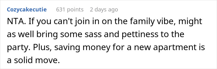 Reddit comment discussing relationship dynamics and financial planning.