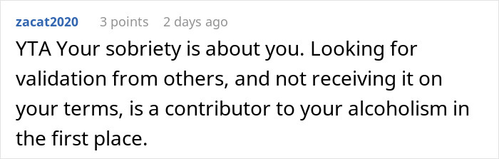Comment discussing sobriety and validation, emphasizing personal responsibility. Comment discussing sobriety and validation, emphasizing personal responsibility.