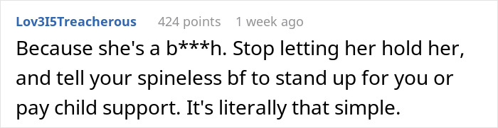 Internet comment discussing mil-hold-baby-drama with strong opinions on family and relationship dynamics.