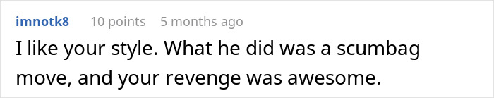 Reddit comment praising revenge after client fails to pay.