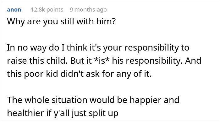 Screenshot of a comment discussing divorce, custody, and responsibilities toward a child.