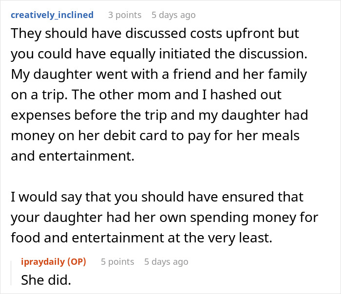 Text exchange about vacation expenses, teen's parents surprised by hefty bill. Text exchange about vacation expenses, teen's parents surprised by hefty bill.
