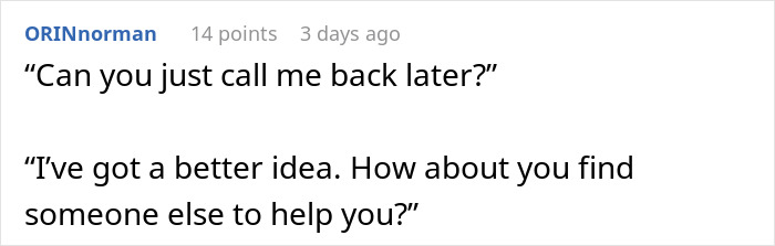 Text exchange showing a guy's witty response to an entitled coworker's request.