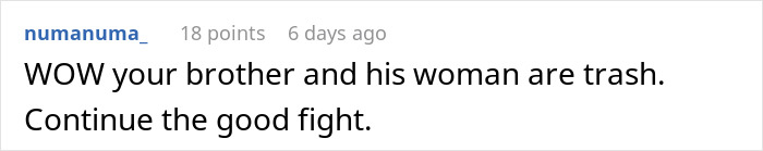 Reddit comment supporting sister in family feud over heirloom.