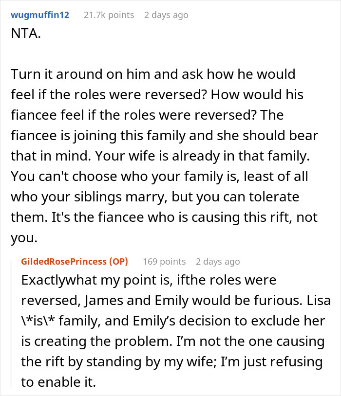 Reddit discussion about bride refusing attention-seeking SIL's inclusion in wedding.