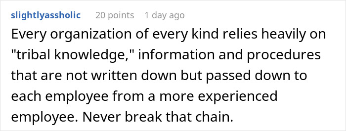 Comment about the importance of tribal knowledge in software management and operations.