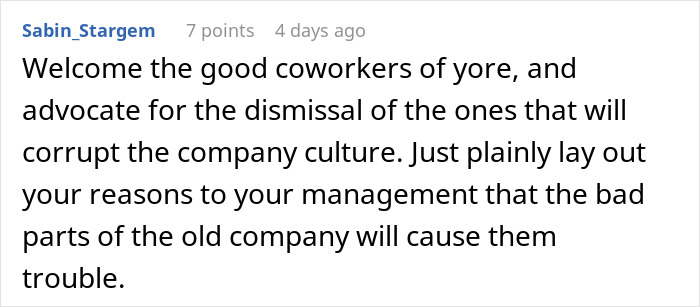 Comment about coworkers and company culture on forum, discussing employment issues.