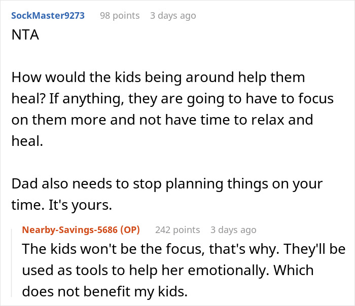 Reddit discussion about refusal to comfort an ex-husband and friend after a miscarriage.