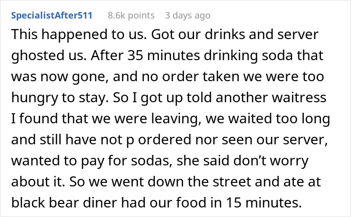 Text conversation about dining and dashing due to a 40-minute wait for service.