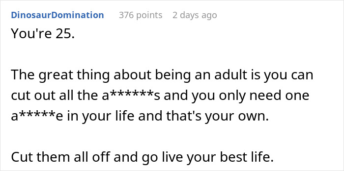 Screenshot of a Reddit comment discussing adulthood and prioritizing personal happiness. Screenshot of a Reddit comment discussing adulthood and prioritizing personal happiness.