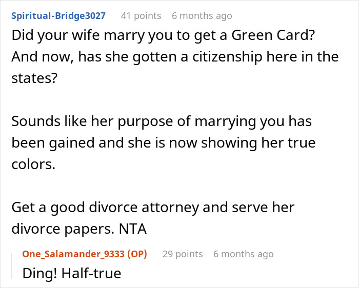 Reddit comment about in-laws and relationship exclusion dynamics with suggestion for divorce. Reddit comment about in-laws and relationship exclusion dynamics with suggestion for divorce.