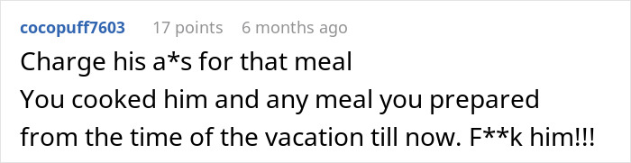 Comment expressing frustration over a boyfriend's money demands after a Europe trip.