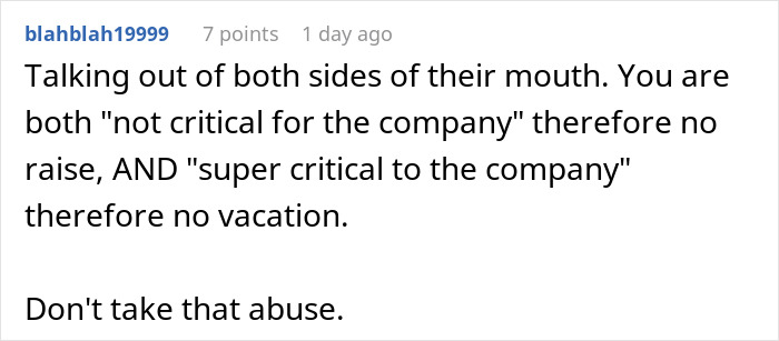 Text thread discussing a boss firing an employee critical to the company.